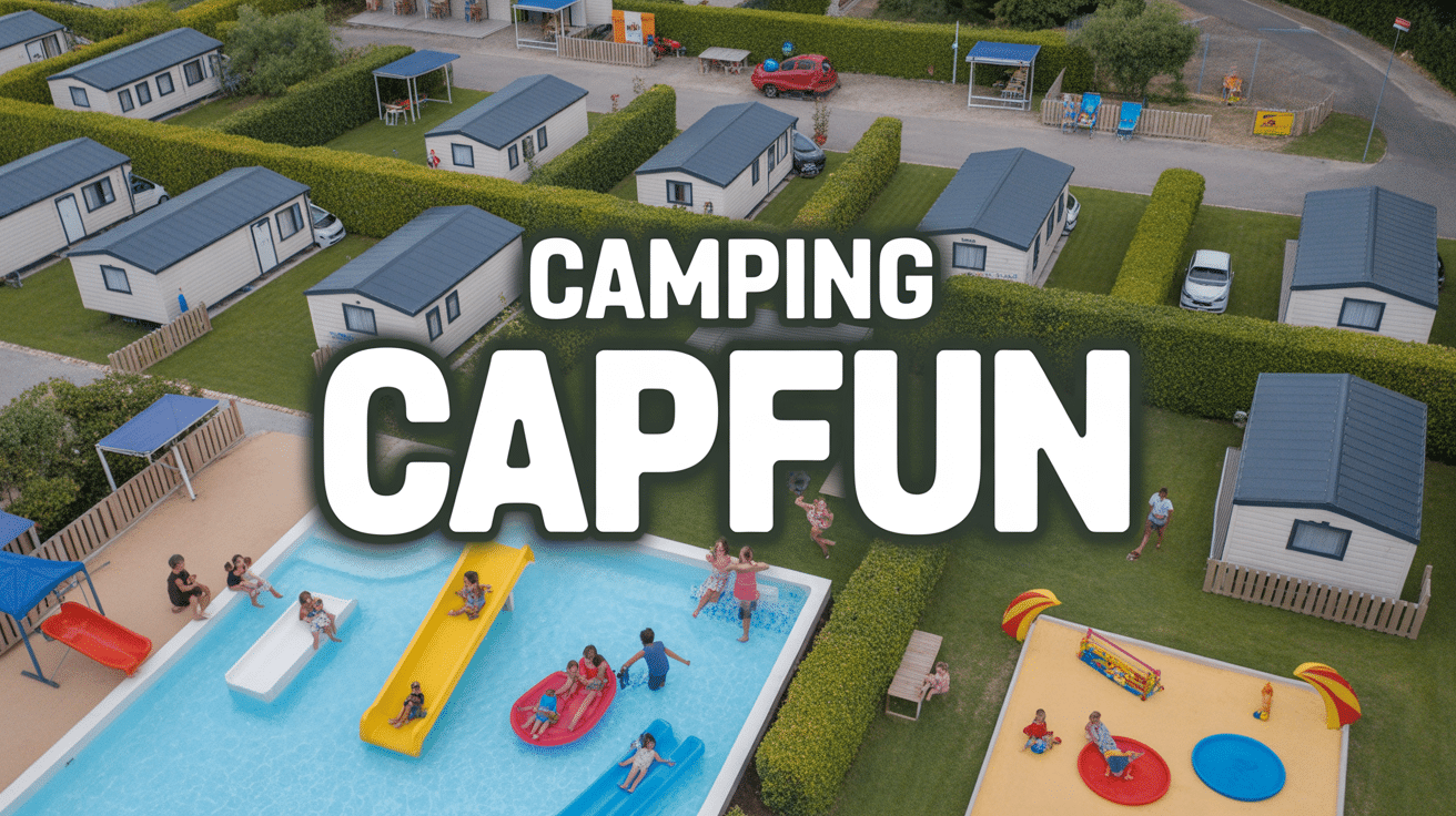 vue aerienne camping capfun familial piscine toboggans