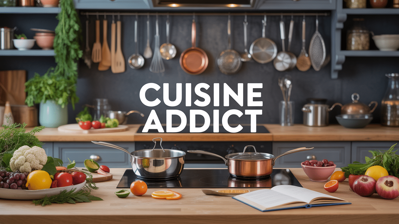 Scène cuisine moderne avec ustensiles professionnels pour cuisine addict