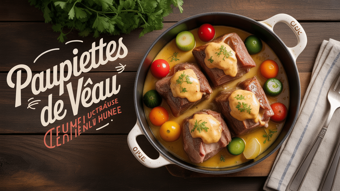 paupiettes de veau dans cocotte avec sauce cremeuse et legumes
