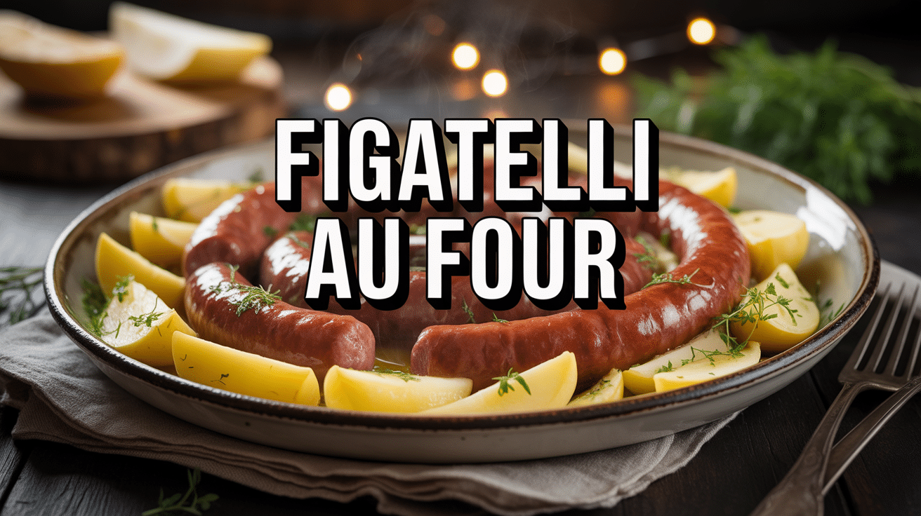 Figatelli recette au four avec pommes de terre rôties dans plat rustique