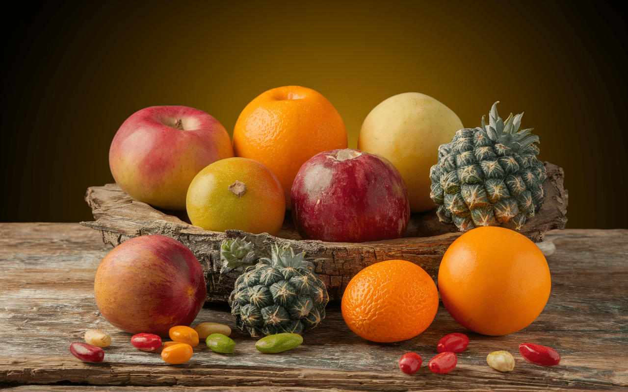 dix fruits en e egantier epine vinette emblic disposition sur bois