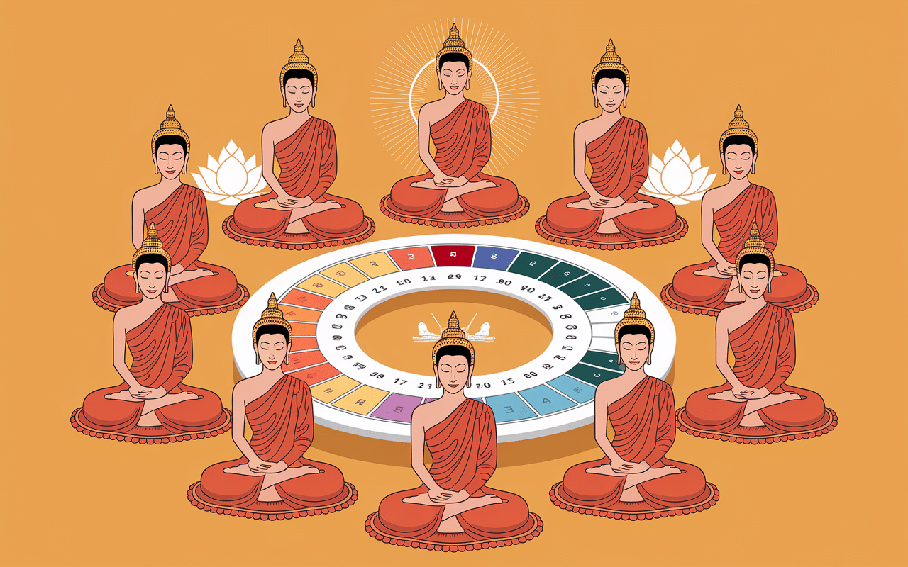 Robes moines bouddhistes orange autour calendrier