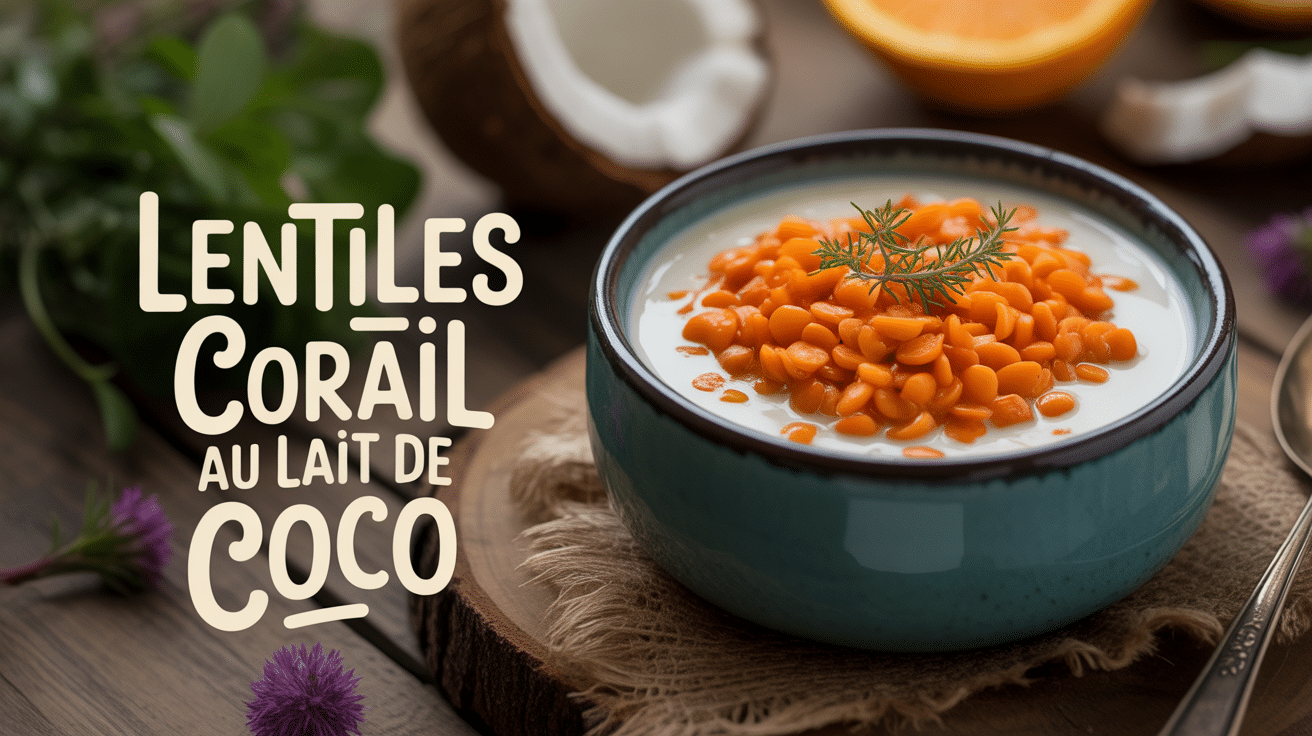 Bol de lentilles corail au lait de coco et herbes fraîches