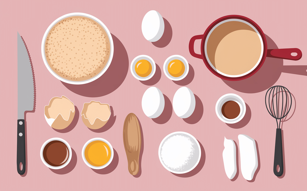 Ingrédients pour gateau beurre de cacahuète sur plan de travail