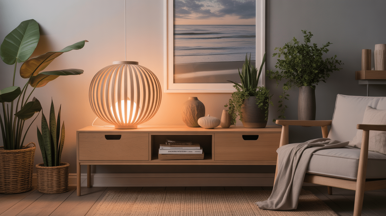 lampe bois flotté sur console, déco bord de mer