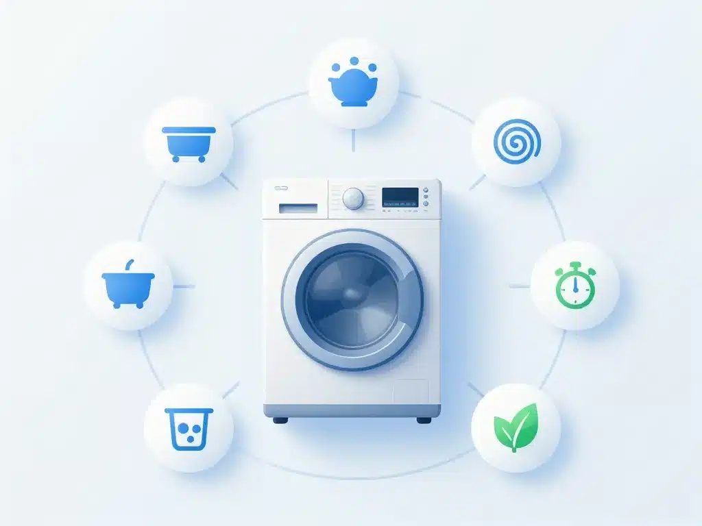 logo machine à laver avec cuve essorage température éco rapide