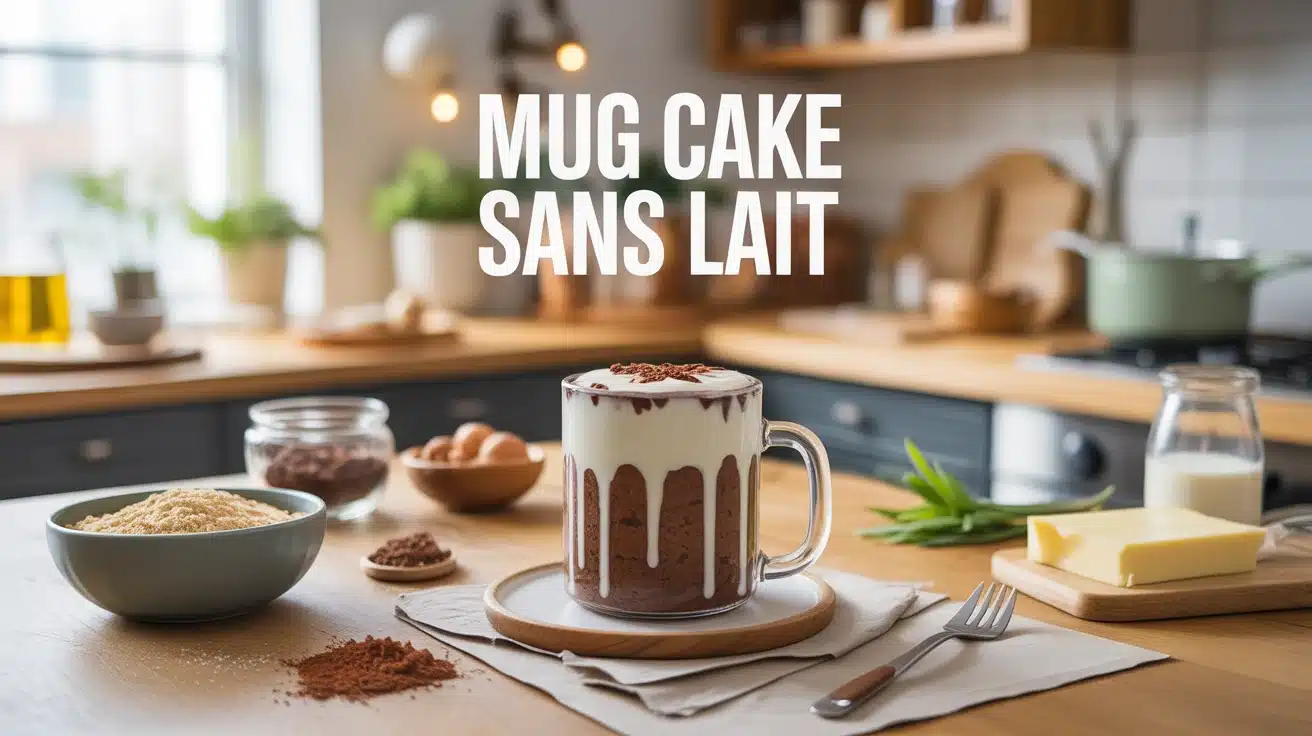 Mug cake sans lait moelleux dans une cuisine moderne