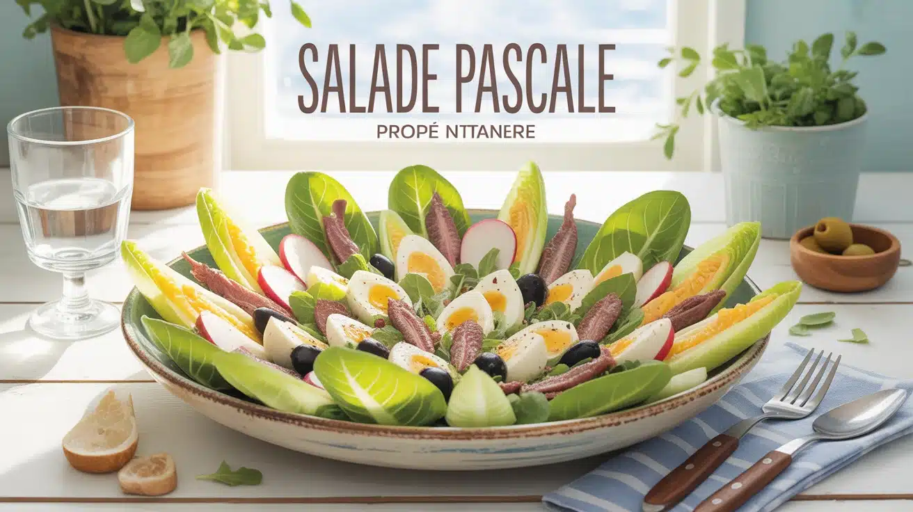 Salade pascale avec œufs durs et anchois dans un plat rustique