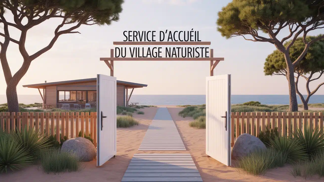 Entrée moderne service d accueil du village naturiste avec bureau