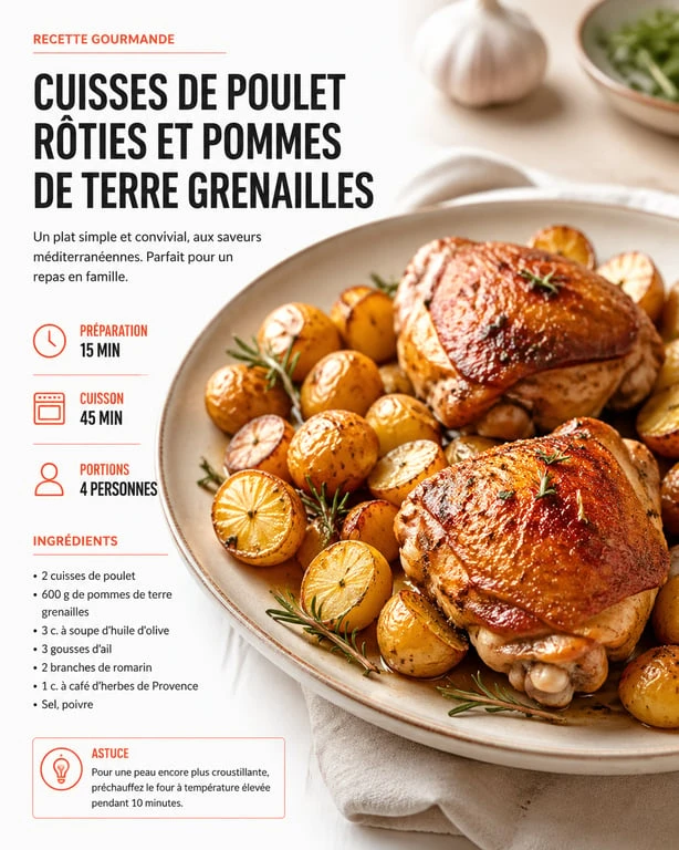 Recette facile air fryer : cuisses de poulet croustillantes et pommes de terre grenailles