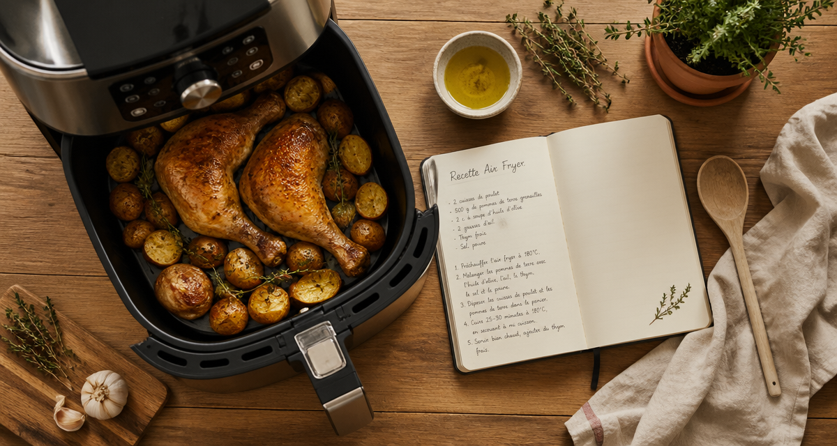 recette facile air fryer cuisses de poulet et pommes de terre grenailles