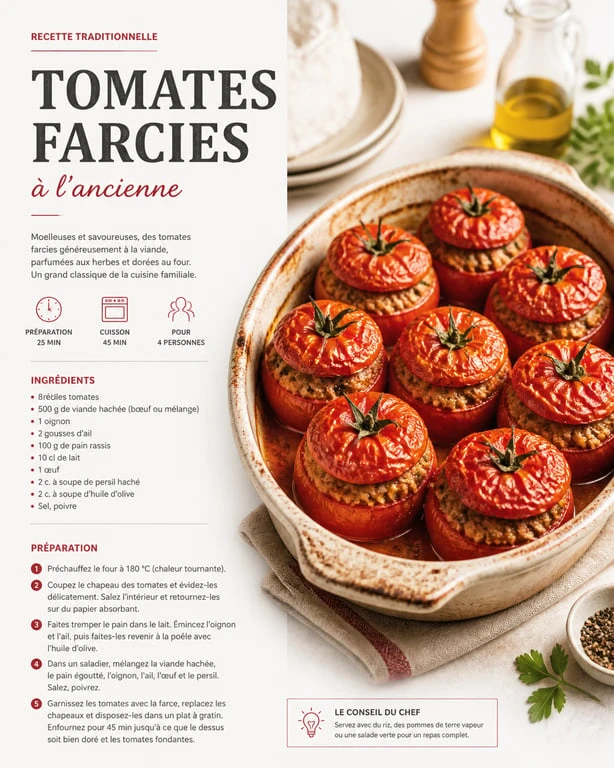 Recette de tomates farcies à l'ancienne dorées au four