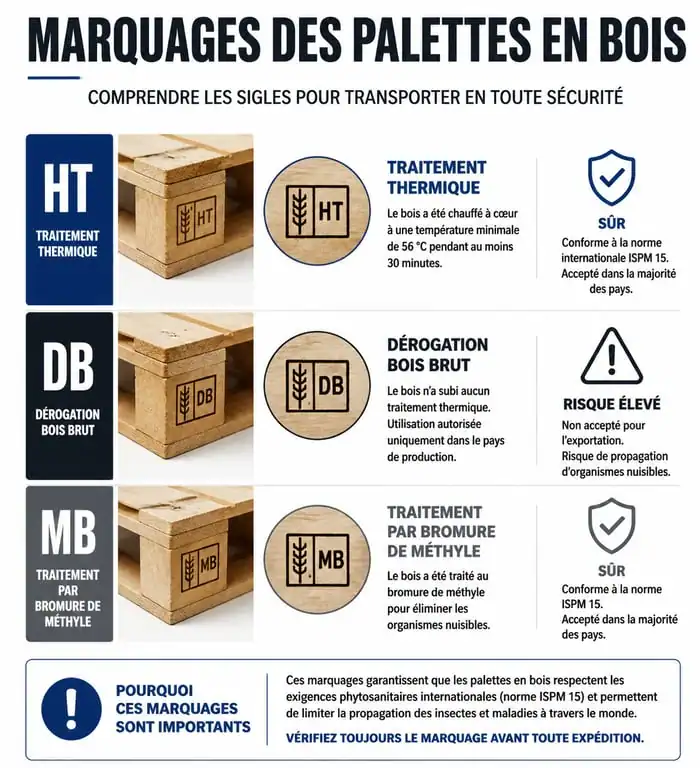 Infographie des marquages de sécurité pour fabriquer un meuble en palette