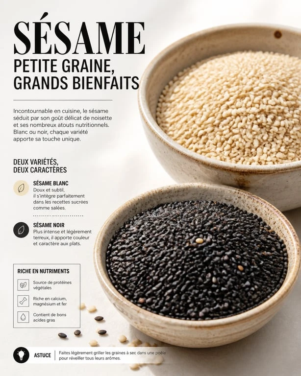 Graines de sésame blanches et noires pour la cuisine