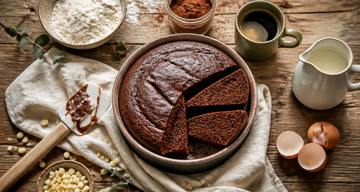 gateau cacao moelleux dans moule vu du dessus