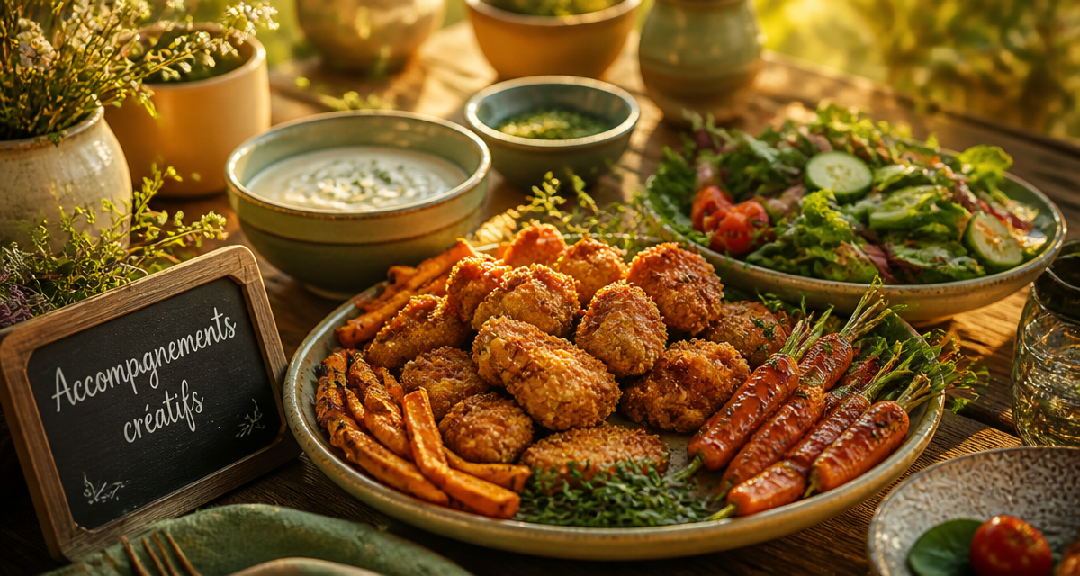 Accompagnement nuggets avec frites de patate douce et légumes