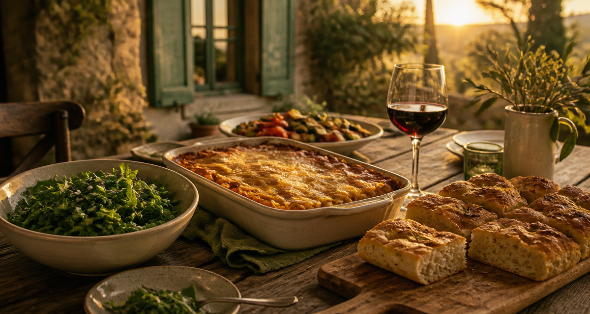 accompagnement pour lasagne sur table conviviale