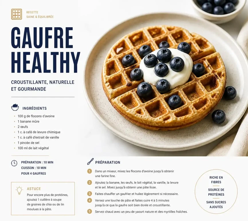 Gaufre healthy peu calorique garnie de fruits frais