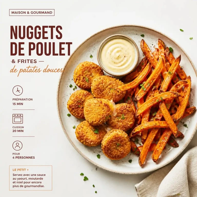 Nuggets de poulet maison et frites de patates douces comme accompagnement idéal