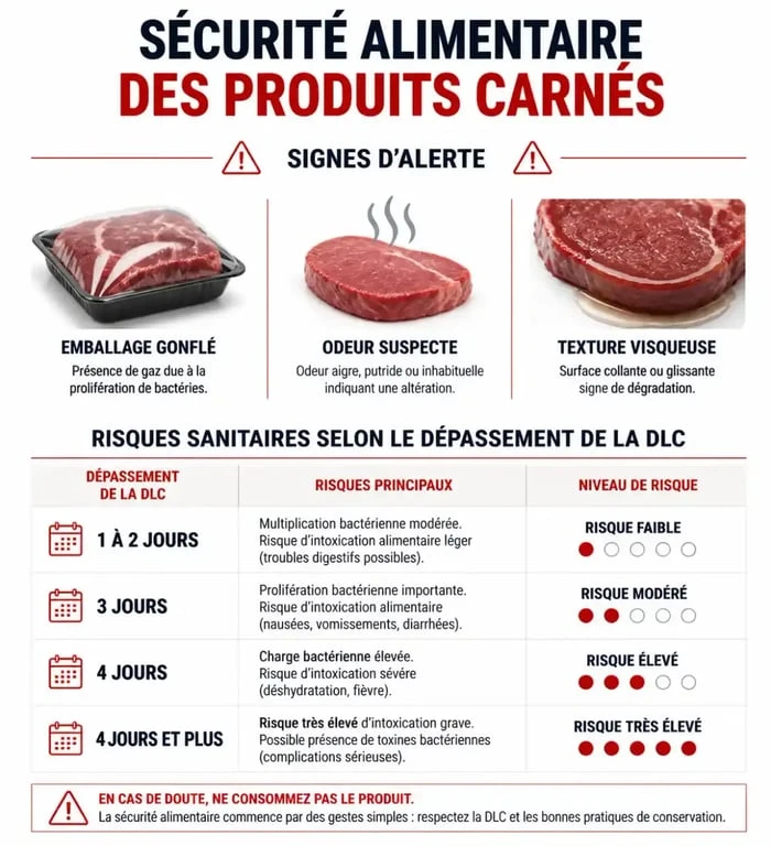 Infographie sur les risques sanitaires et les signes de détérioration des cordons bleus périmés