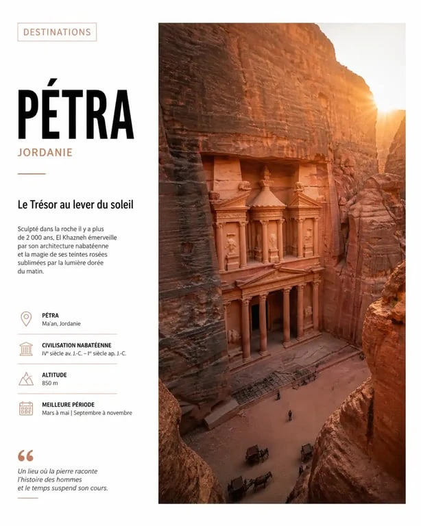 Vue panoramique du Trésor de Pétra, site incontournable à visiter en Jordanie.