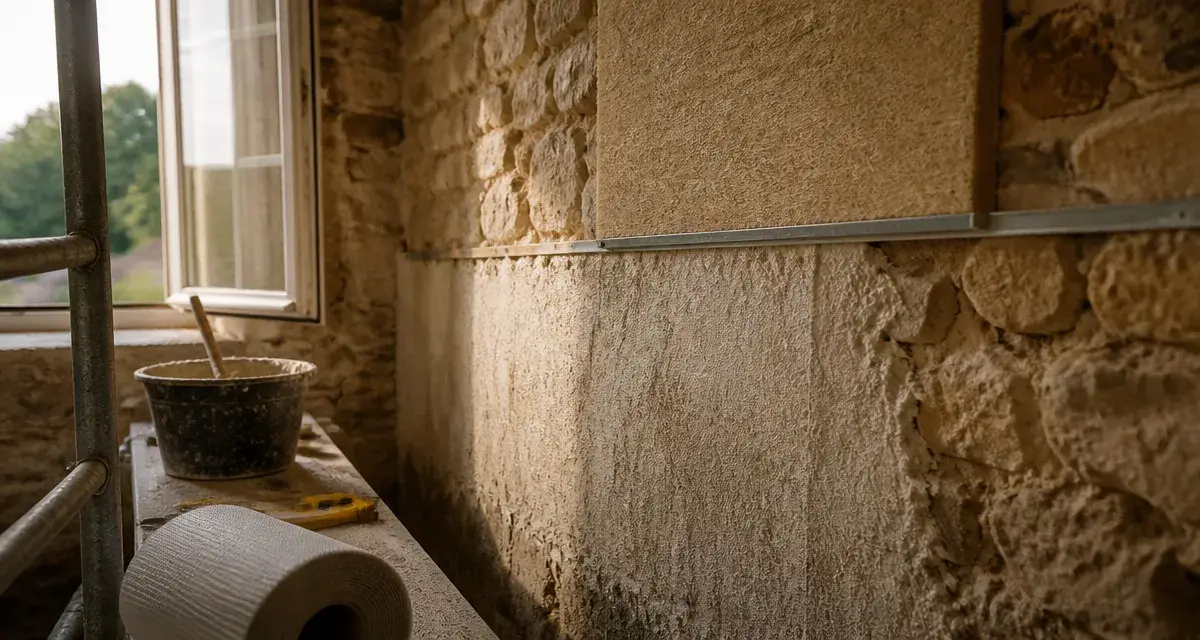Isoler un mur en pierre humide avec enduit chaux-chanvre et membrane hygrovariable