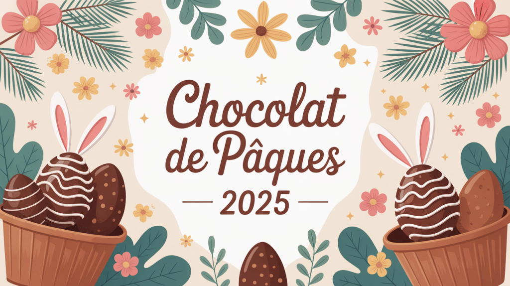 illustration chocolat de pâques 2025 œufs lapin printemps
