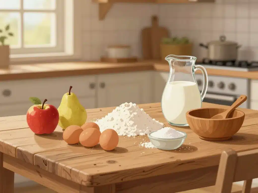 ingrédients fougnarde pommes poires farine oeufs