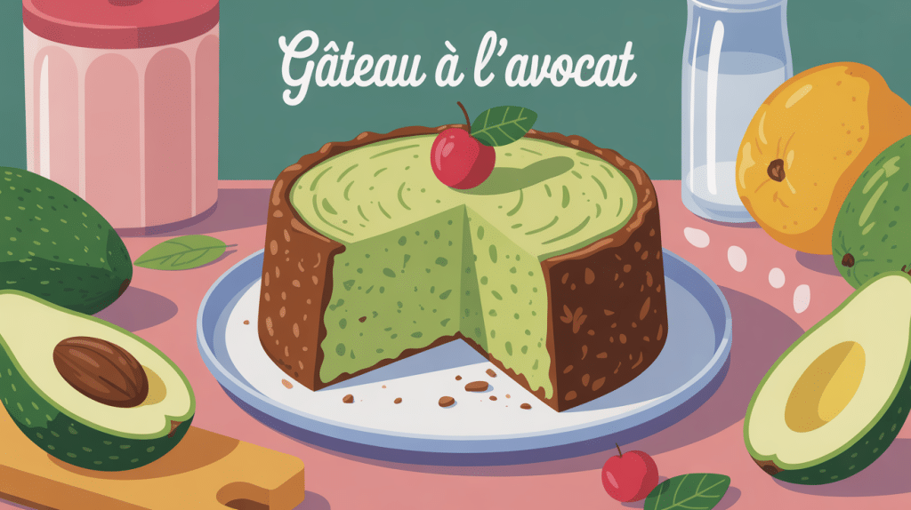 illustration gateau avocat moelleux sain ambiance gourmande
