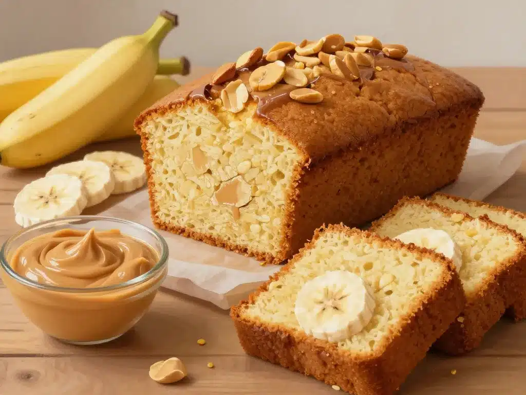 gateau banane beurre de cacahuete cake moelleux sur table