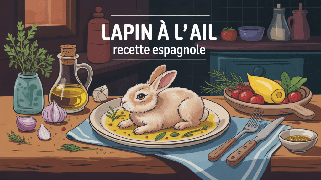 plat traditionnel lapin à l'ail recette espagnole sur table méditerranéenne