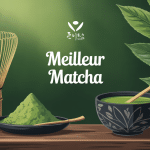 Illustration centrale meilleur matcha poudre verte bol fouet bambou