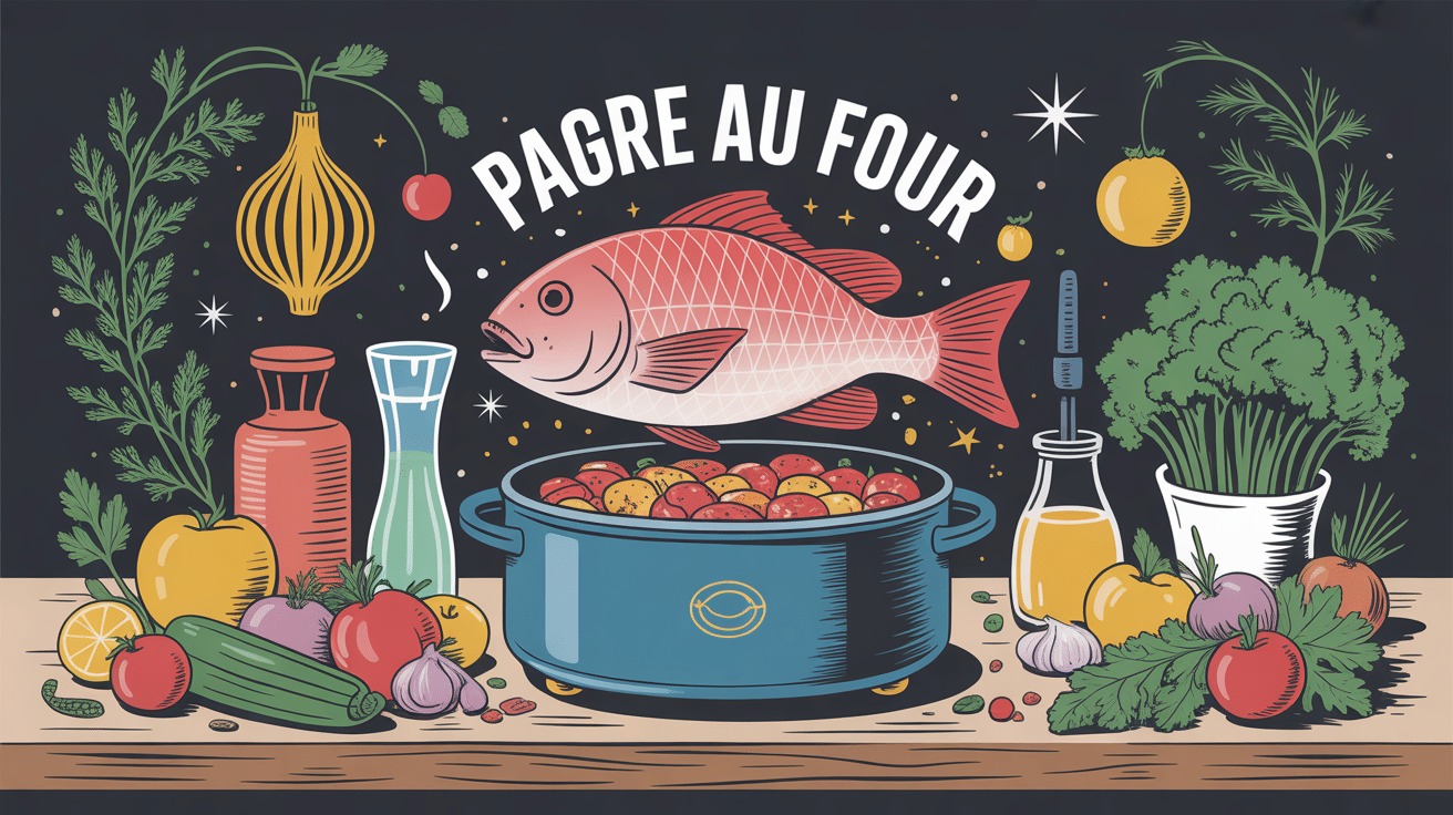 Illustration pagre au four doré sur table avec légumes