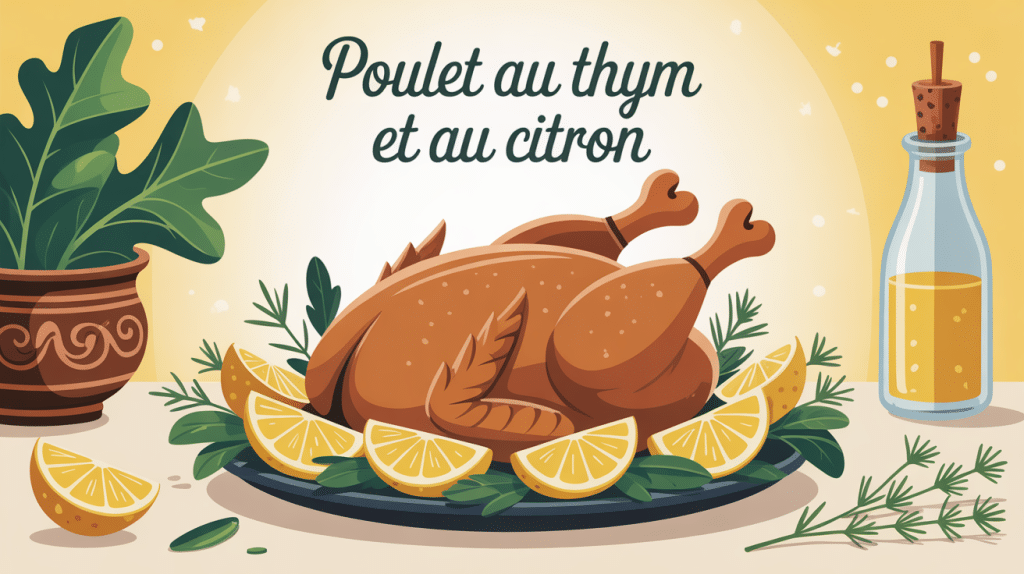 Poulet au thym et au citron doré présentation méditerranéenne
