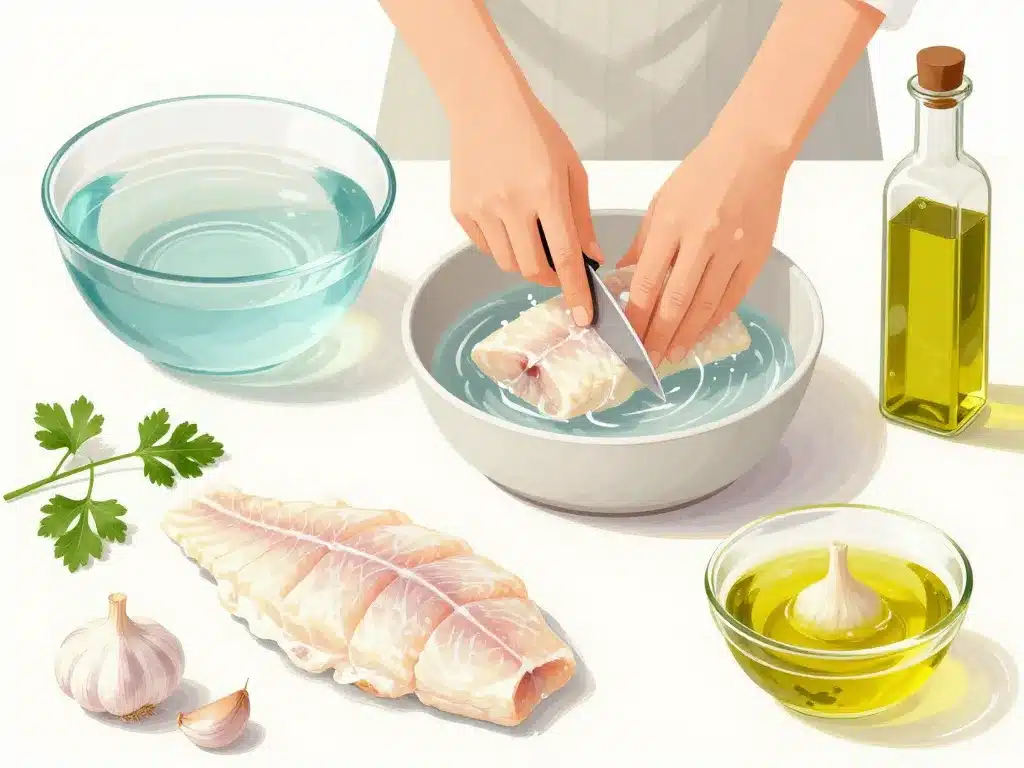 préparation morue à l'ail à la poêle dessalage, marinade