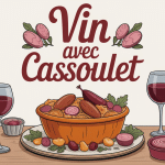 illustration table cassoulet et vin rouge sud ouest