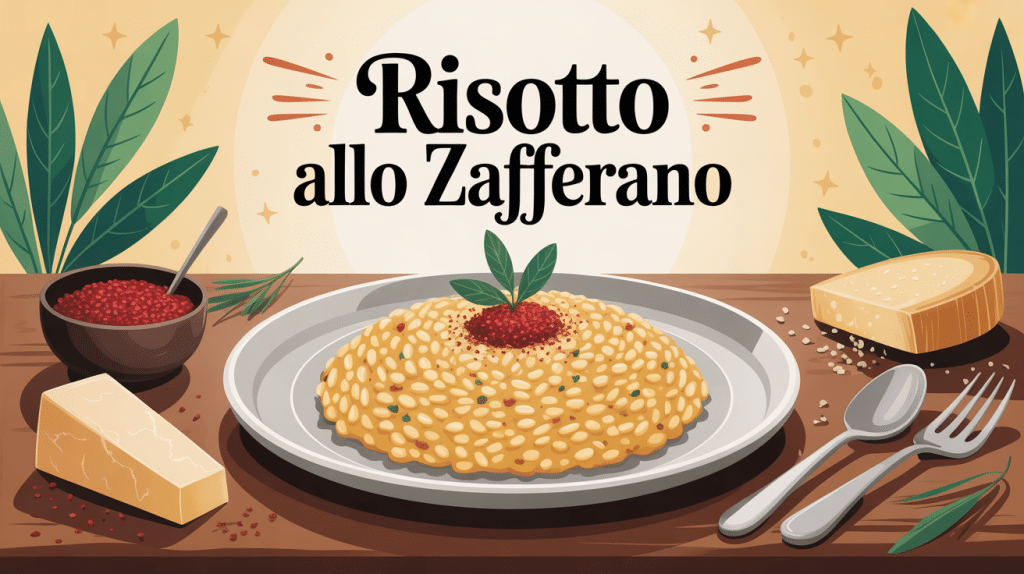 illustration risotto a zafferano crémeux et doré
