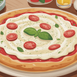 stracciatella on pizza sur pâte dorée avec tomates rôties et basilic