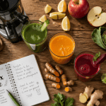 jus detox pour le foie avec ingrédients frais sur table