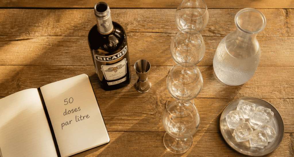 combien de dose de ricard dans 1 litre sur table apéritif