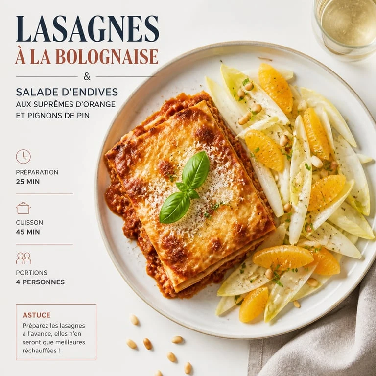 Accompagnement pour lasagne : salade d'endives et agrumes fraîche pour équilibrer le plat