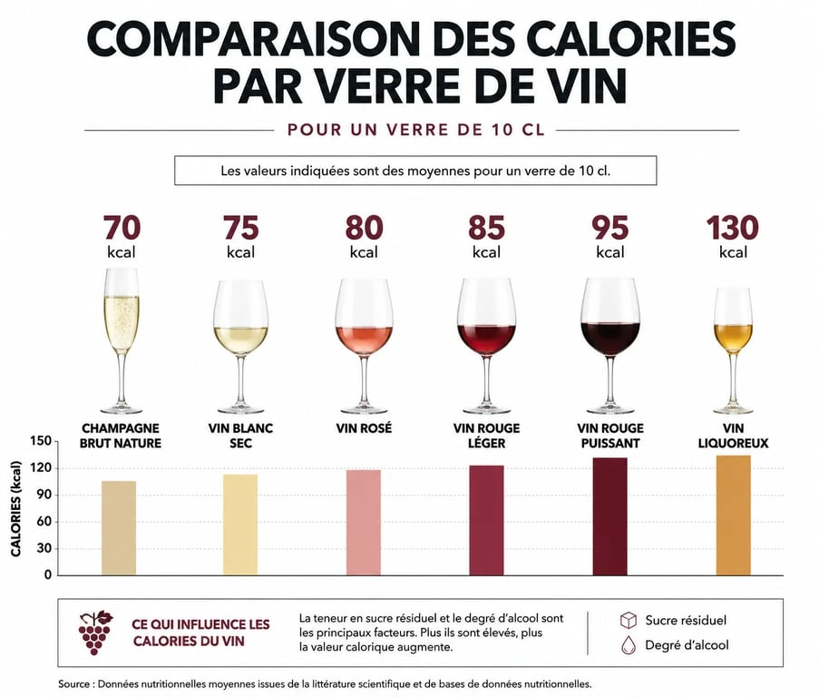 Infographie comparative des calories par type de vin pour choisir le vin le moins calorique