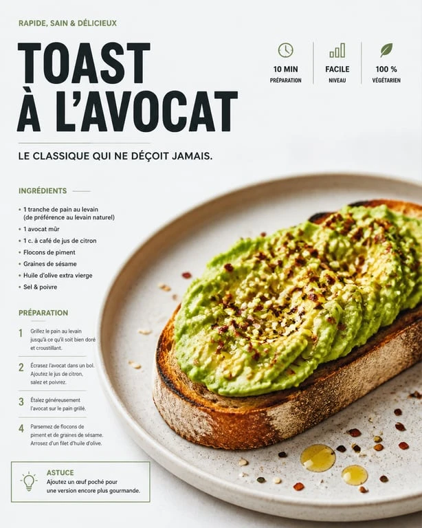 Recette toast avocat sur pain au levain avec graines et piment