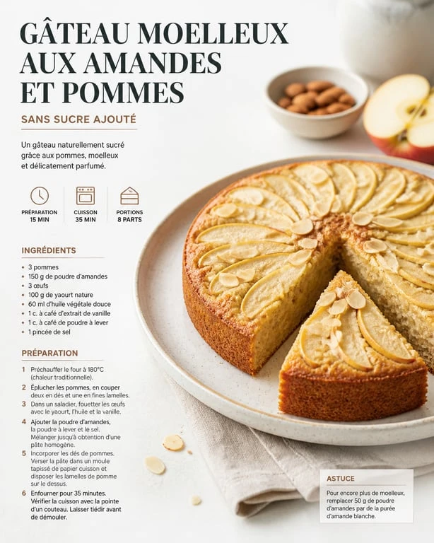 Recette gâteau sans sucre pour diabétique moelleux amande pomme