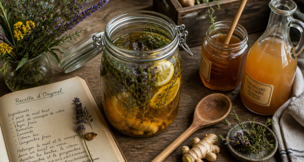 oxymel recette maison avec herbes et citron