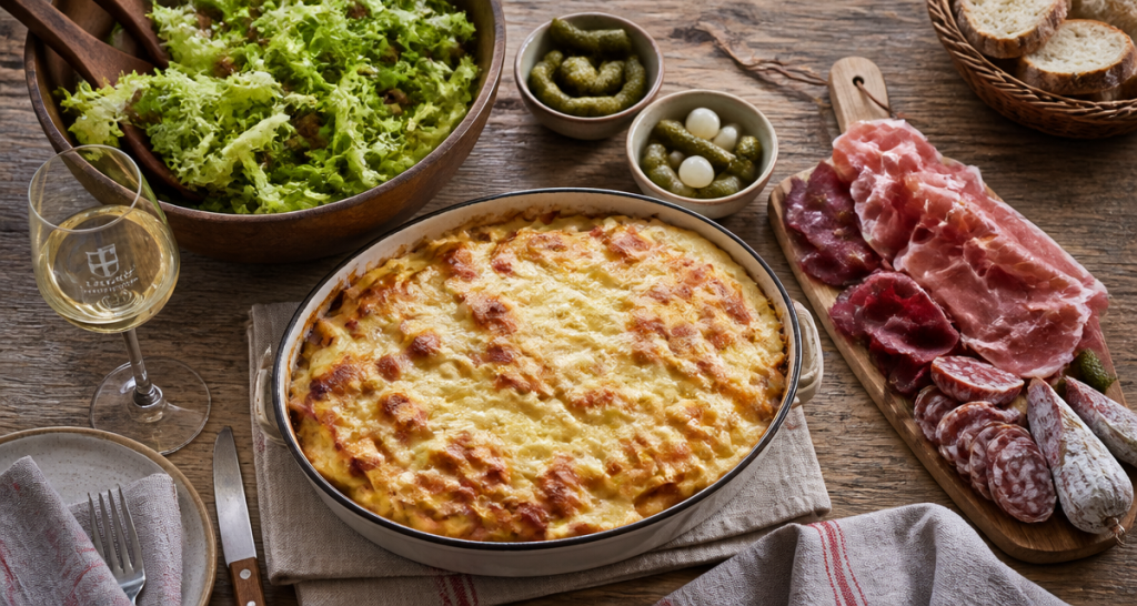 tartiflette accompagnement avec salade et charcuterie