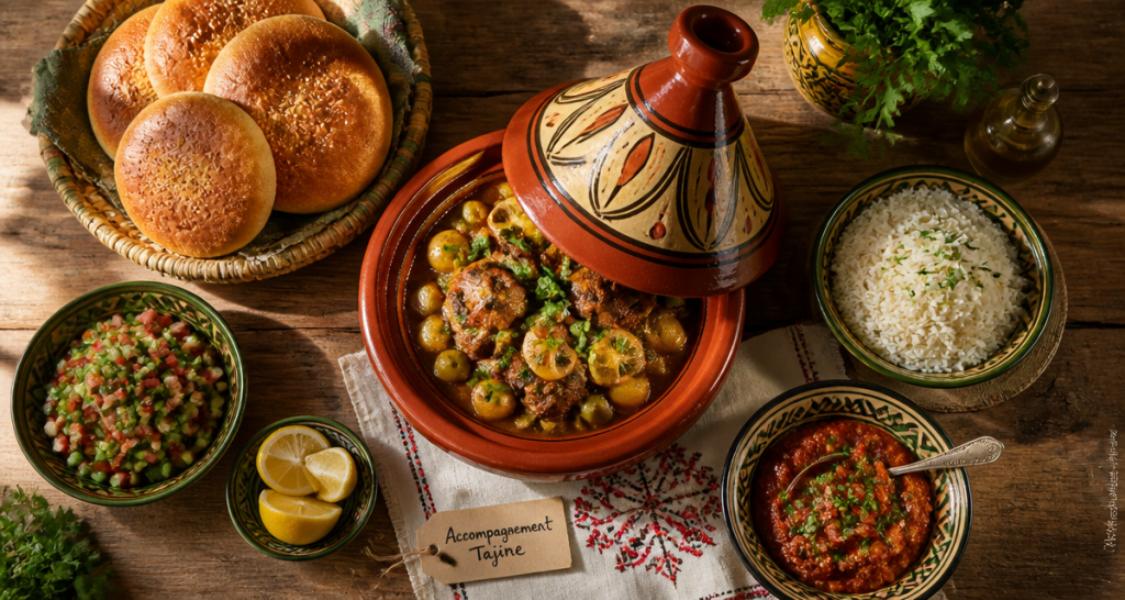 accompagnement tajine sur table marocaine conviviale