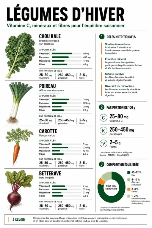 Infographie des bienfaits nutritionnels des légumes de saison en janvier