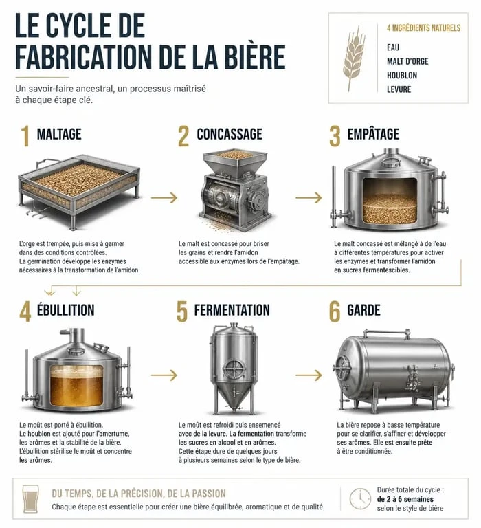 Schéma du processus de fabrication de la bière expliquant comment est faite la bière