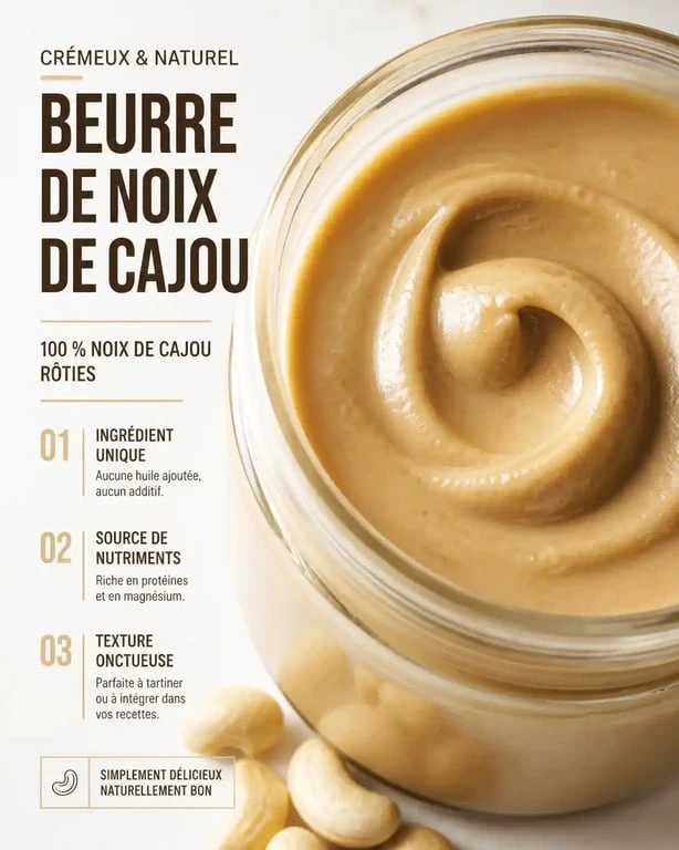 Beurre de noix de cajou maison onctueux dans un bocal en verre